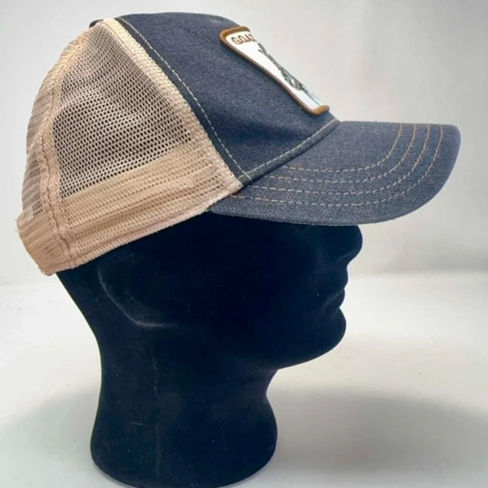 Goorin‎ Bros The Farm GOAT Trucker Hat Navy Blue Beige Mesh Denim Snapback Cap